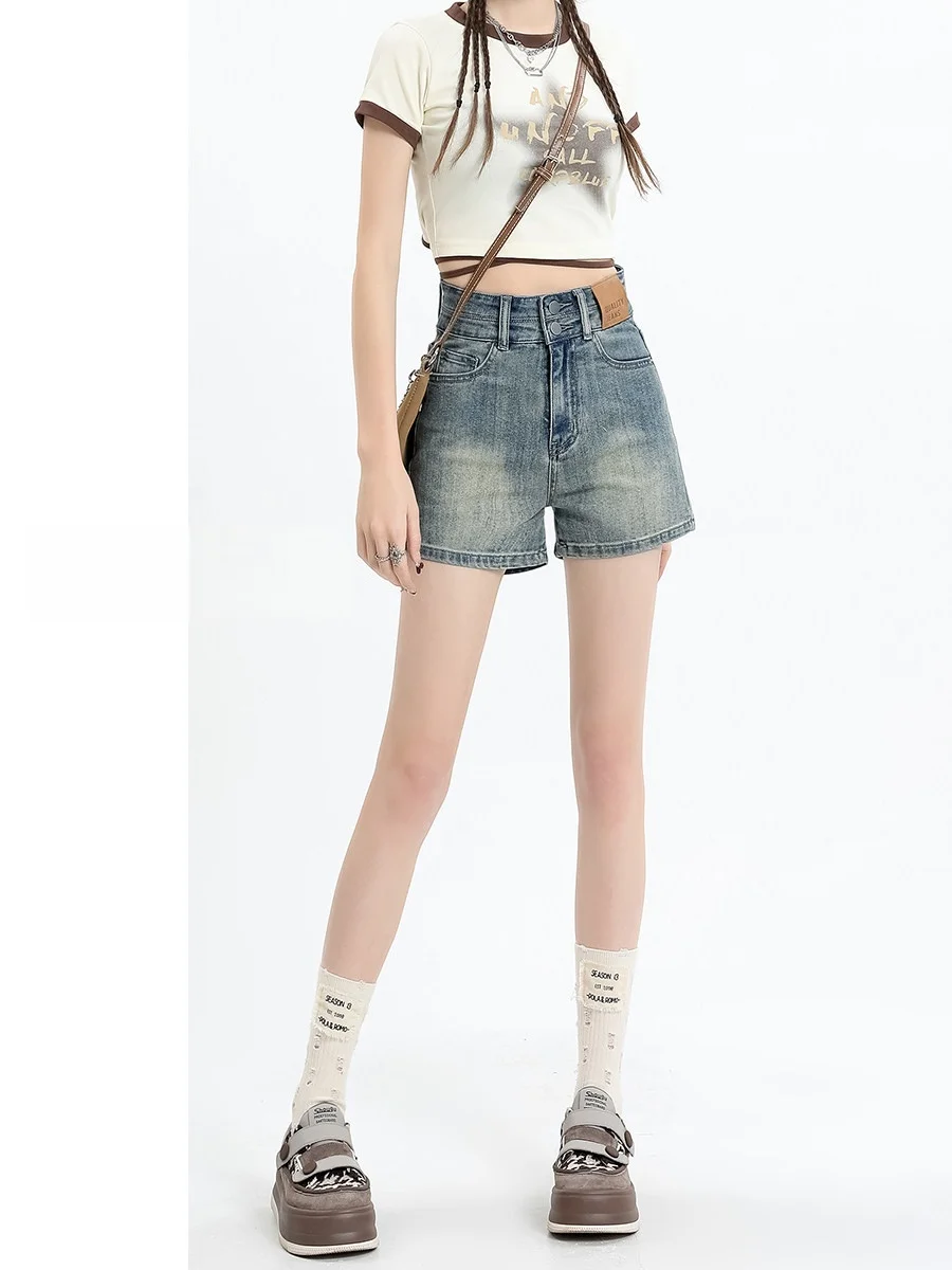 

High Waist Denim Shorts Women Summer 2026 New Spicy Girl Design Slim A-Line Large Size Fat MM Straight Hot Pants Casual Style...