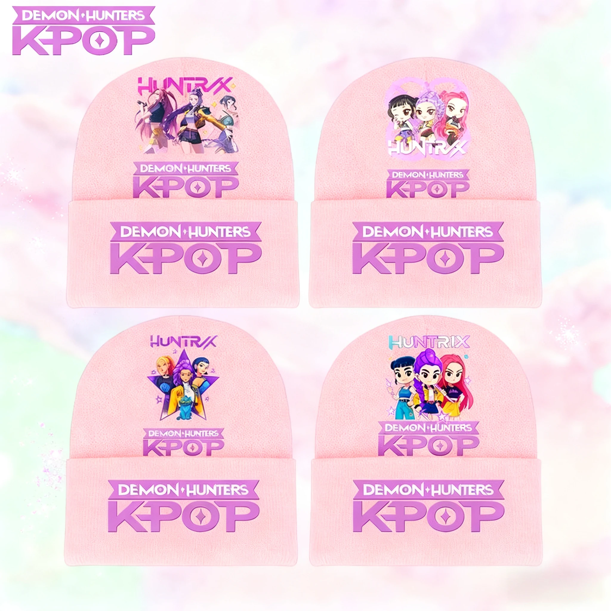 K-pop شيطان هنتر الأطفال محبوك قبعة Kawaii الكرتون المطبوعة قبعة الفتيات الشتاء الرياضة في الهواء الطلق قبعة تدفئة هدايا عيد الميلاد