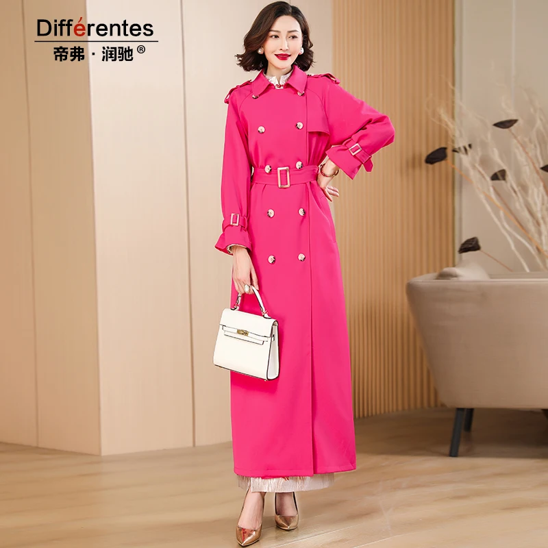 

Spring Trench Coat for Office Lady Double Breasted Jackets Korean Fashion Big Hem Long Coat for Women Outwear Adjustable Waist