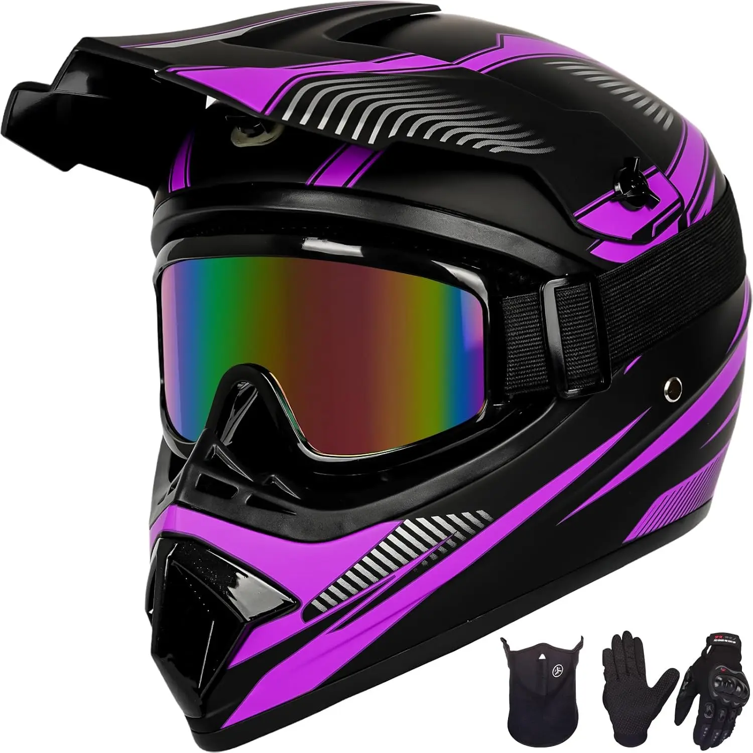 

Youth Dirt Bike Helmet Set Includes Gloves, Goggles, Mask, Ideal Helmet for Kids 8-14, Premium Safety Gear for Dirt Bike Helmets