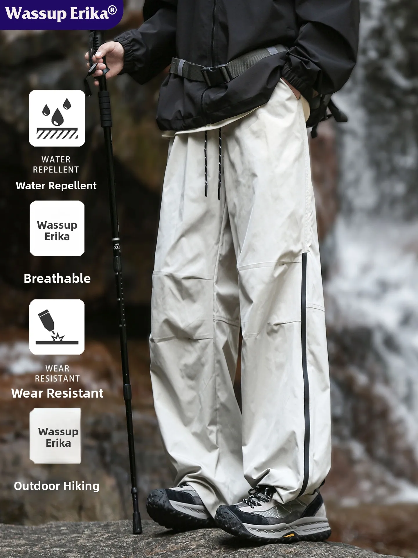 

Wassup Erika Men's Casual Loose Fit Zipper Decorated Outdoor Hiking Trousers Faionable Urban Sle Polyester Fiber