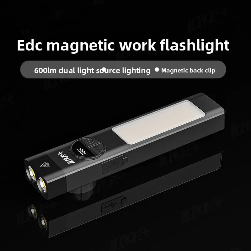 New Strong Light Flashlight Rechargeable Digital Display COB Work Side Light Magnetic Super Bright Outdoor Mini Portable Torch