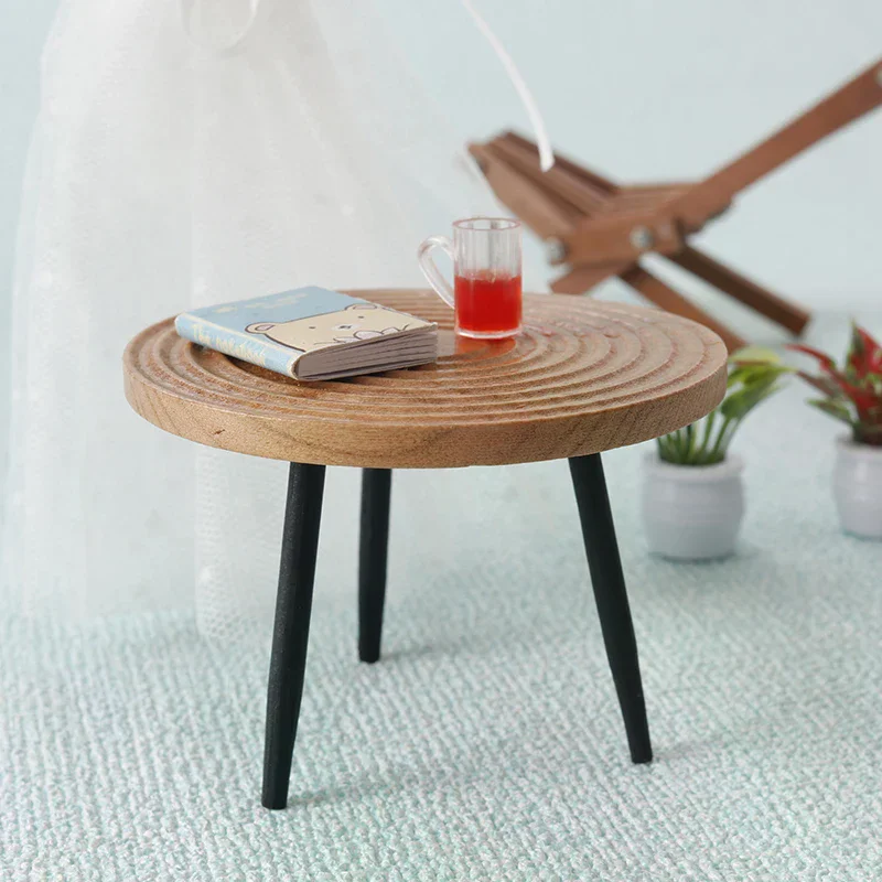 1:12 ドールハウスミニチュアラウンドテーブルティーテーブルドールホームコーヒーテーブル家具装飾おもちゃマイクロシーン建設小道具