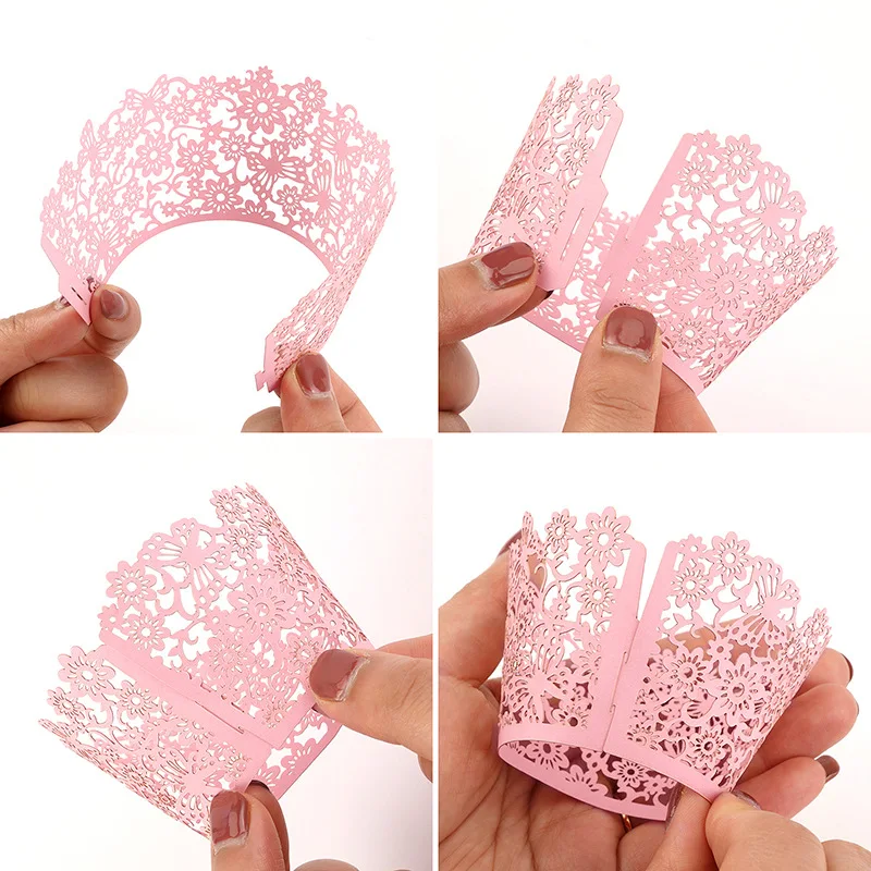 50pcs Laser Cut Paper Hollow Cupcake Wrappers Wedding Birthday Party Cake Decoration Baby Shower Muffin Cupcake Cups Cases