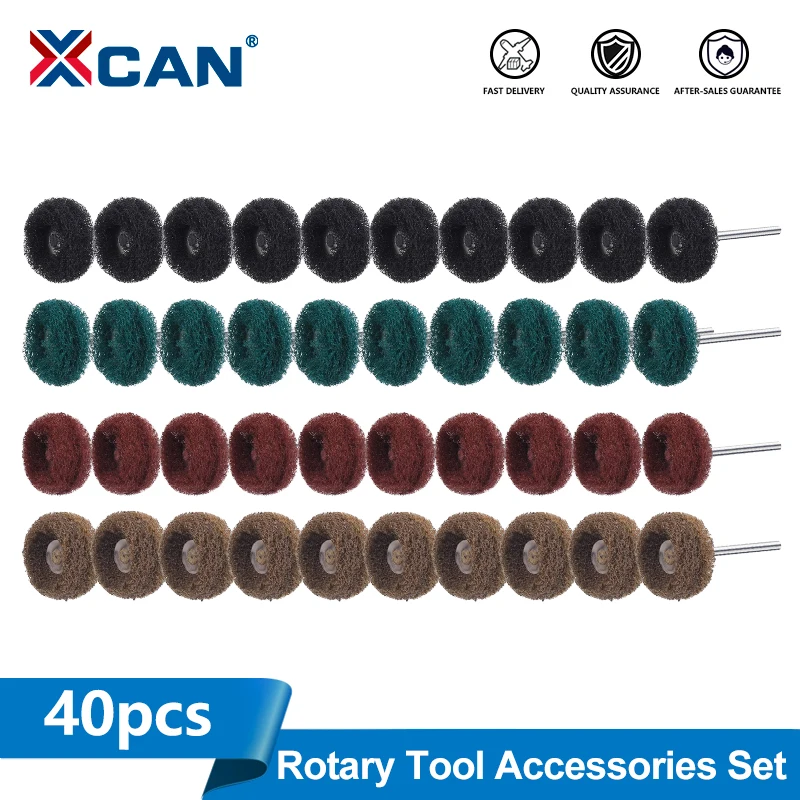 XCAN 40pcs Mini Drill Abrasive Brush 3mm Shank Nylon Fiber Polishing Wheel for Dremel Rotary Tool Glass Metal Polishing
