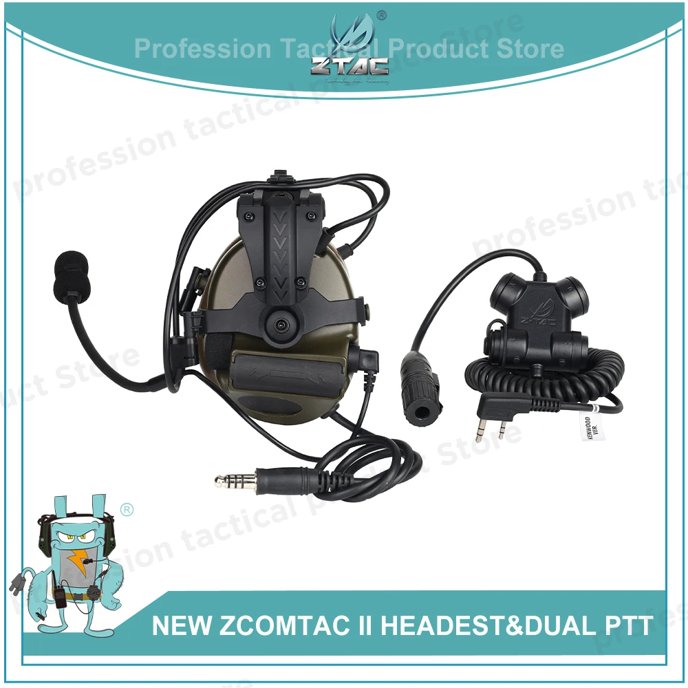 ZTAC Tactical Airsoft Headset Dual Ptt Headphones Military Accesories Comta Pelto Noise Reduction Pickup Baofeng UV82 Huntin