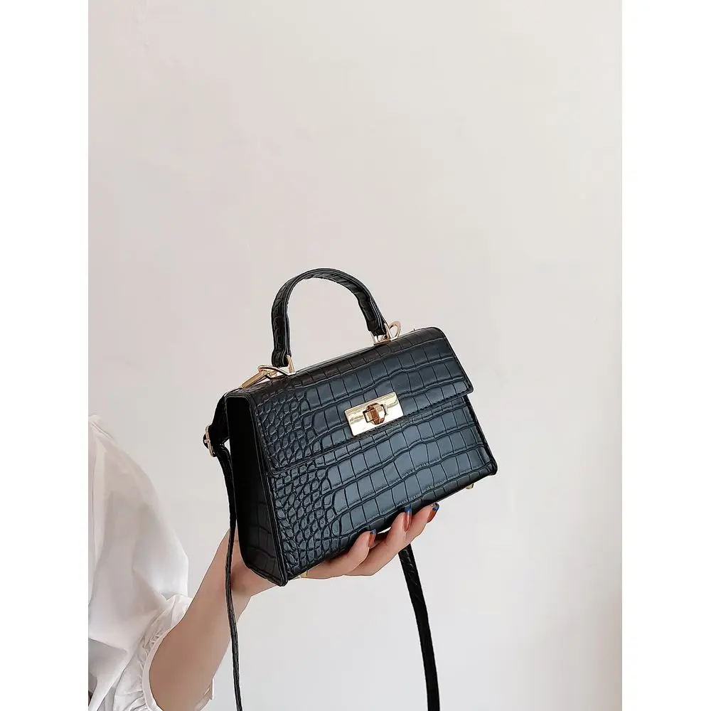 

Casual Mini Crocodile Embossed Twist Lock Flap Square Bag For Teen Girls Women College Students,Rookies WhiteCollar Workers Per