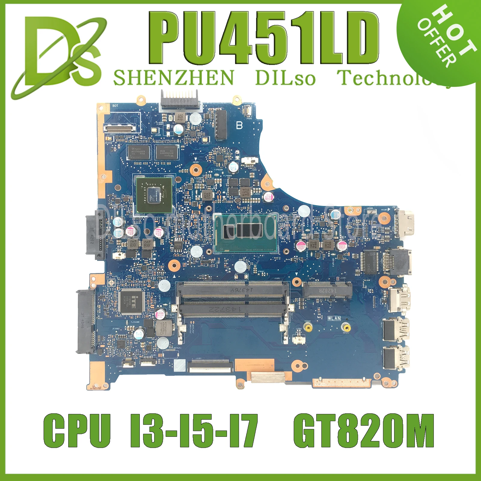 

KEFU PU451LD Notebook Mainboard For Asus PRO451L PU451LA PU451L PU451LD Laptop Motherboard W/I3 I5 I7 4th GT820M/1G 100% Test