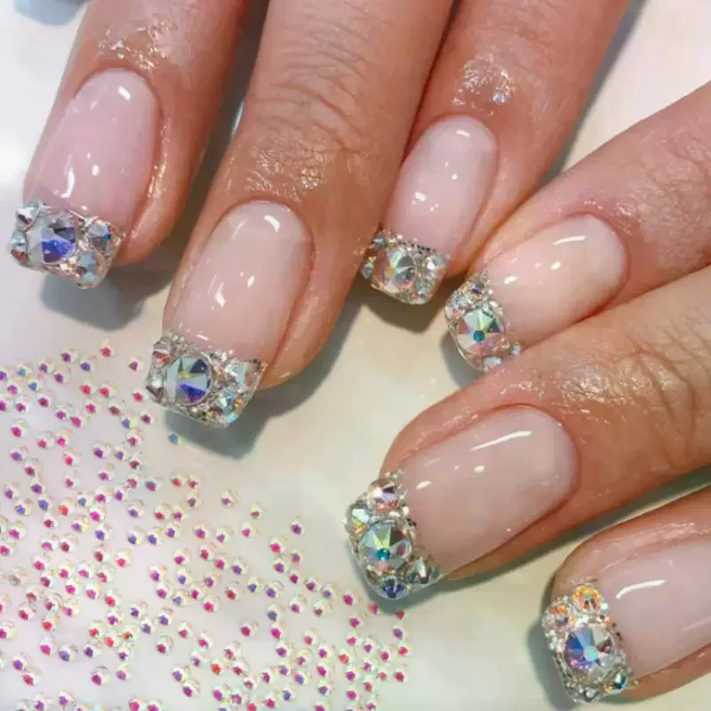 12 شبكة دائرية مسطحة القاع مسمار حجر الراين AB مع قلم حفر تألق مجوهرات ملونة مسمار سحر DIY بها بنفسك