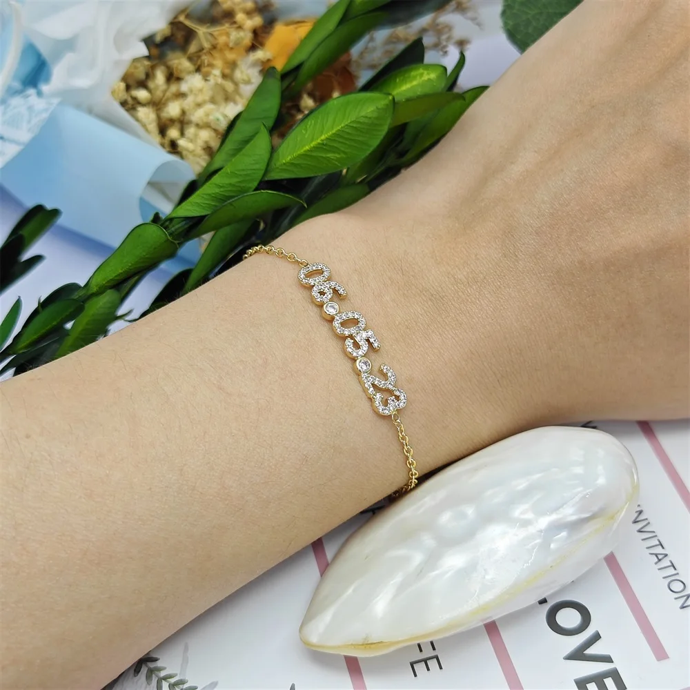 2023 custom Anniversary Date Bracelet Gold Plated Zircon number Bracelet For Women birthday Jewelry gifts