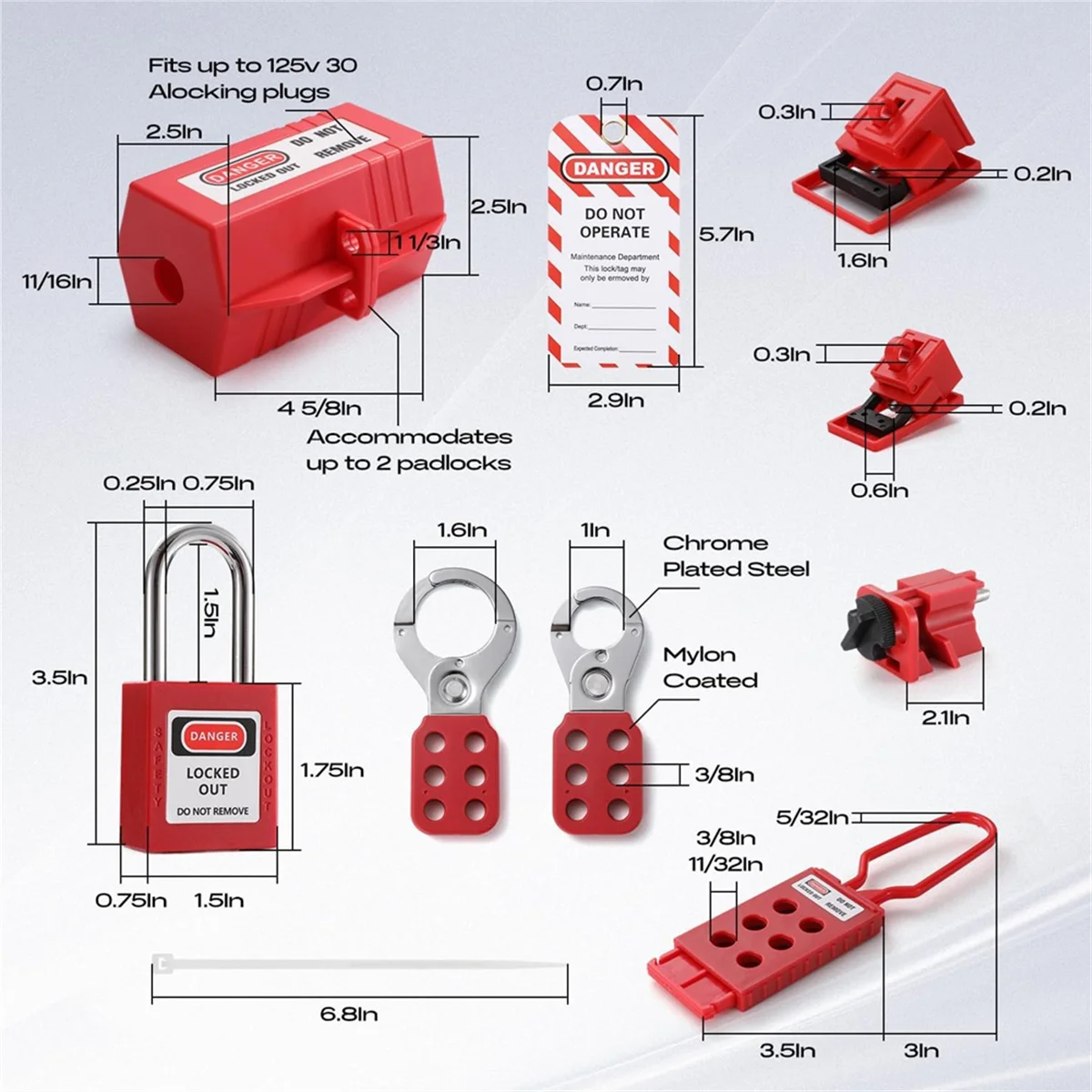 Electrical Lockout Tagout Kit, Hasps Set, Clamp on and Universal Multipole Circuit Breaker Lockouts, LotoLockout Tags