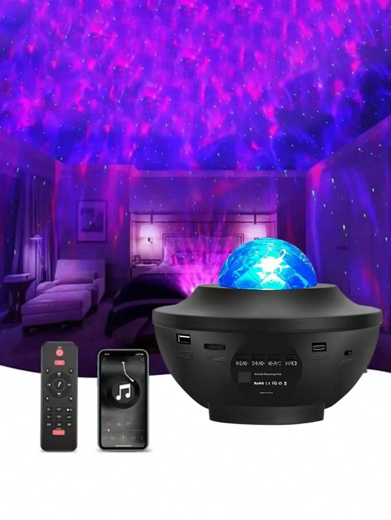 1pc Starry Sky Projection Lamp, USB Remote Music Laser Ripple for Bedroom Sleep