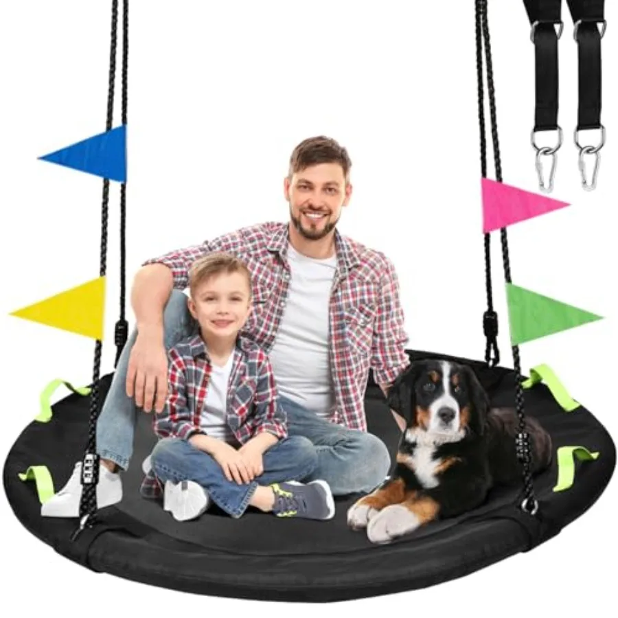 

48 inch Tree Swing Larger Saucer Flying Swing for Whole Family 900lbs Weight Ccity with Adjustable Hanging Straps for Outdoor B