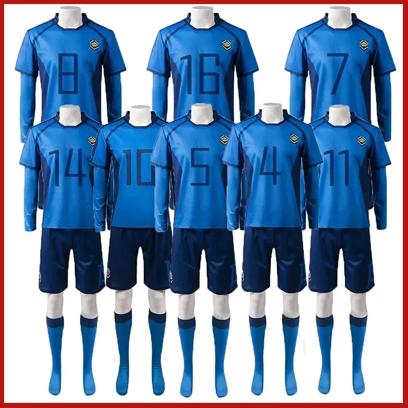 2025 22 bloqueio anime cosplay traje chigiri bachira isagi reo rin nagi hiori yukimiya niko shorts camiseta meia peruca azul