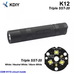 KDIY K12 3x SST-20 2000 Lumens High Power 18650 Flashlight Triple Light