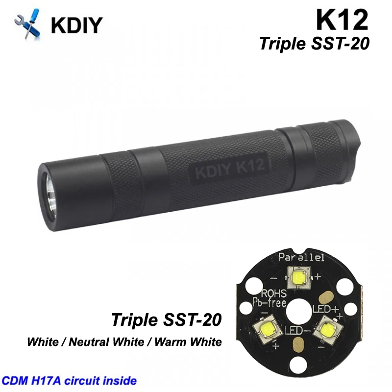 kdiy k12 x sst20 2000 lumens 5 mode alta potencia 18650 lanterna luz tripla 01