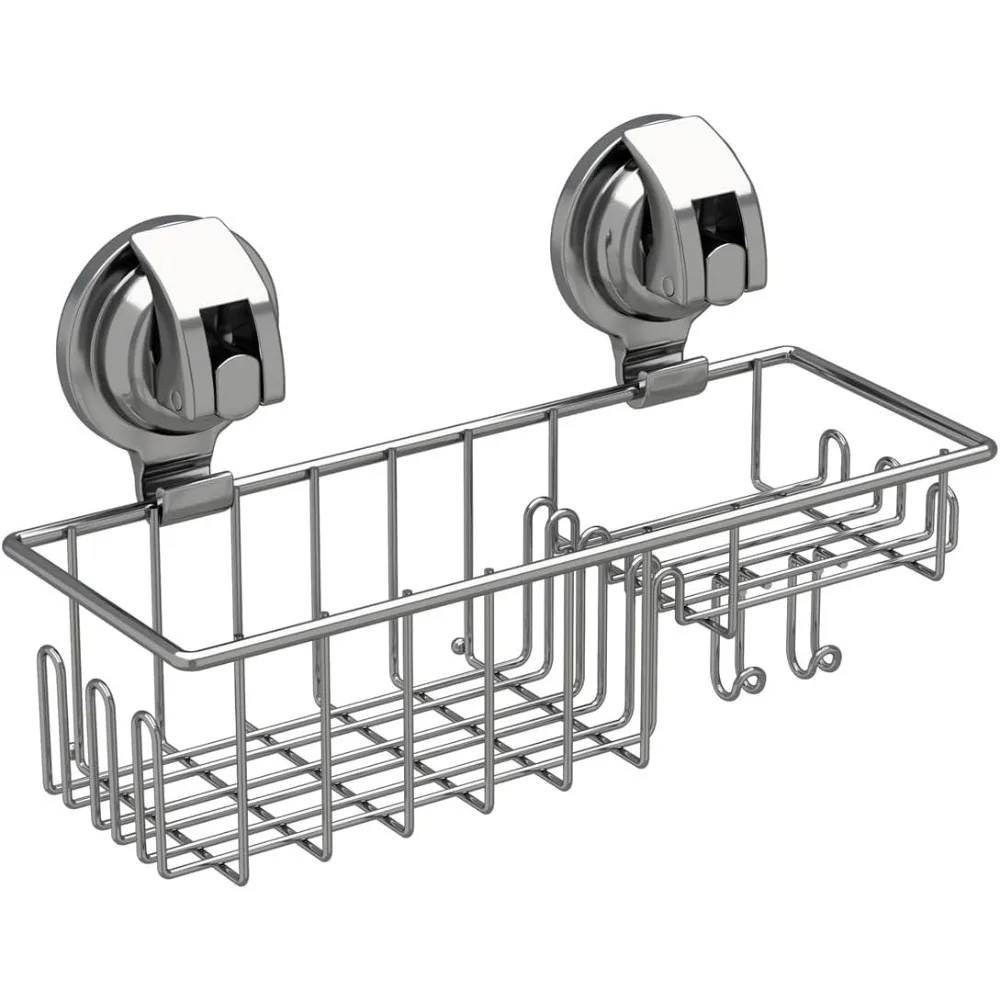 

Полка для душа на присоске, мыльница для душа с крючками для губки, нержавеющая сталь 304, серебристая