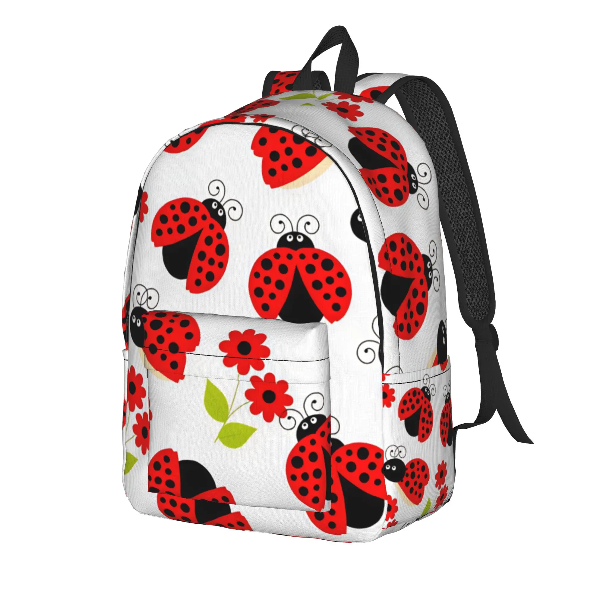 Ladybug Red Floral Backpack  Cycling Backpacks Female Kawaii School Bags Colorful Pattern Rucksack