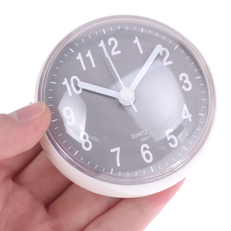 New Mini Sucker Wall Clock Bathroom Anti-Fog Waterproof Kitchen Toilet Small Quartz Table Clock Round Waterproof Shower Clock