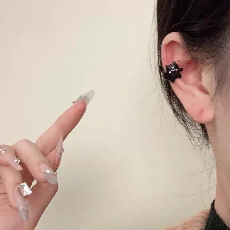 رائعتين أسود بيج وردي القط الأذن الكفة ثلاثية الأبعاد سبيكة كليب على القرط Kawaii الكرتون مجوهرات هدية لطيف النساء الفتيات الأذن اكسسوارات