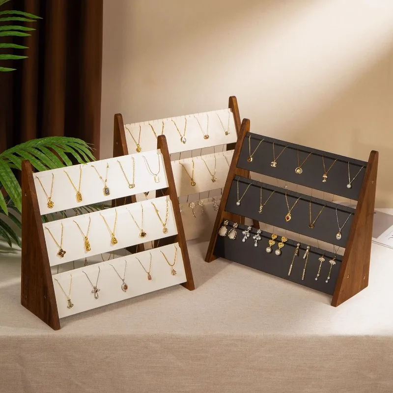 

3-слойная стойка для дисплея ожерелья, стойка для дисплея ювелирных изделий, роскошная подставка для хранения ожерелья, деревянная полка-органайзер для ювелирных изделий