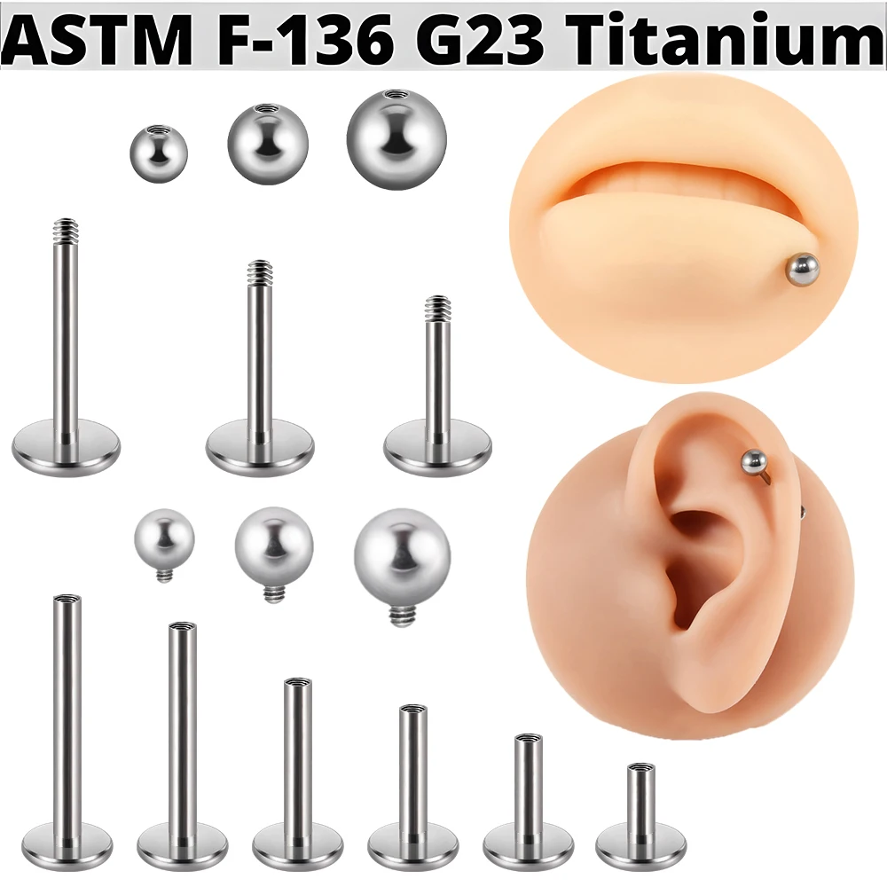 1PC ASTM F136 Titanium G23 Labret Lip Stud Ball Ear Helix Nostril Pierced Cartilage Earrings Body Piercing Jewelry