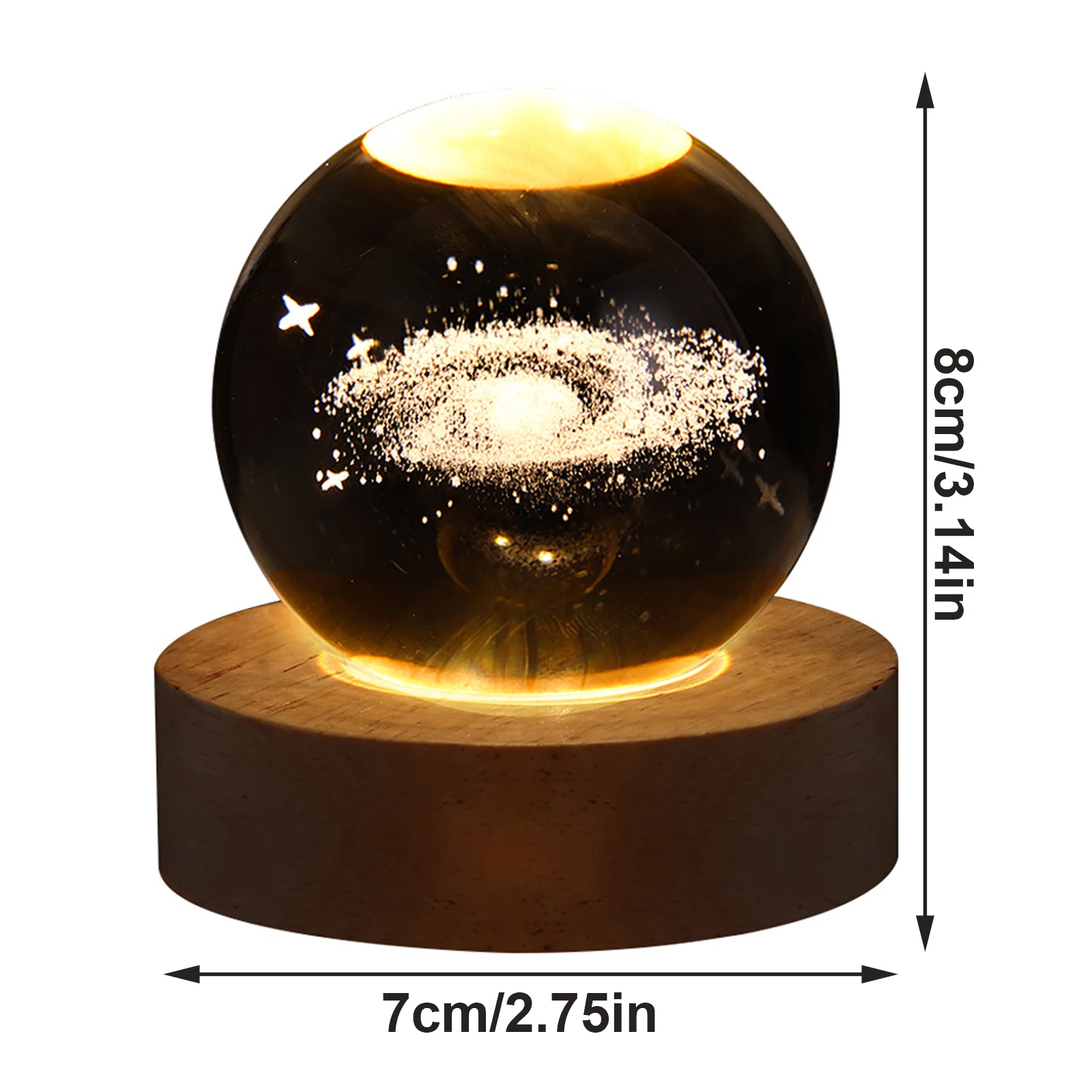 Creative Crystal Globe Light 3D Engraved Glowing Ball Shape Night Lights Romantic Ambient Lamp With Wooden Base Home Room Decor