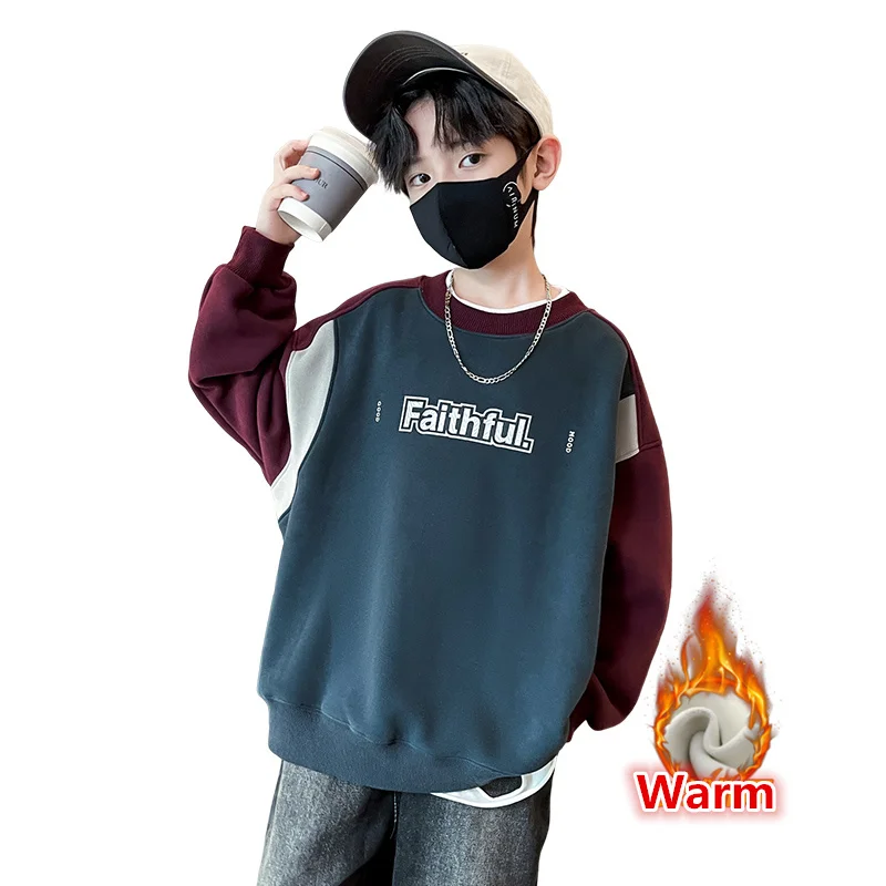 

2024 Winter Boys Sweatshirts Cotton Long Sleeve Children's Clothes Fashion Letter Kids Fleece Sweatshirts Tops 6 8 10 12 14Years