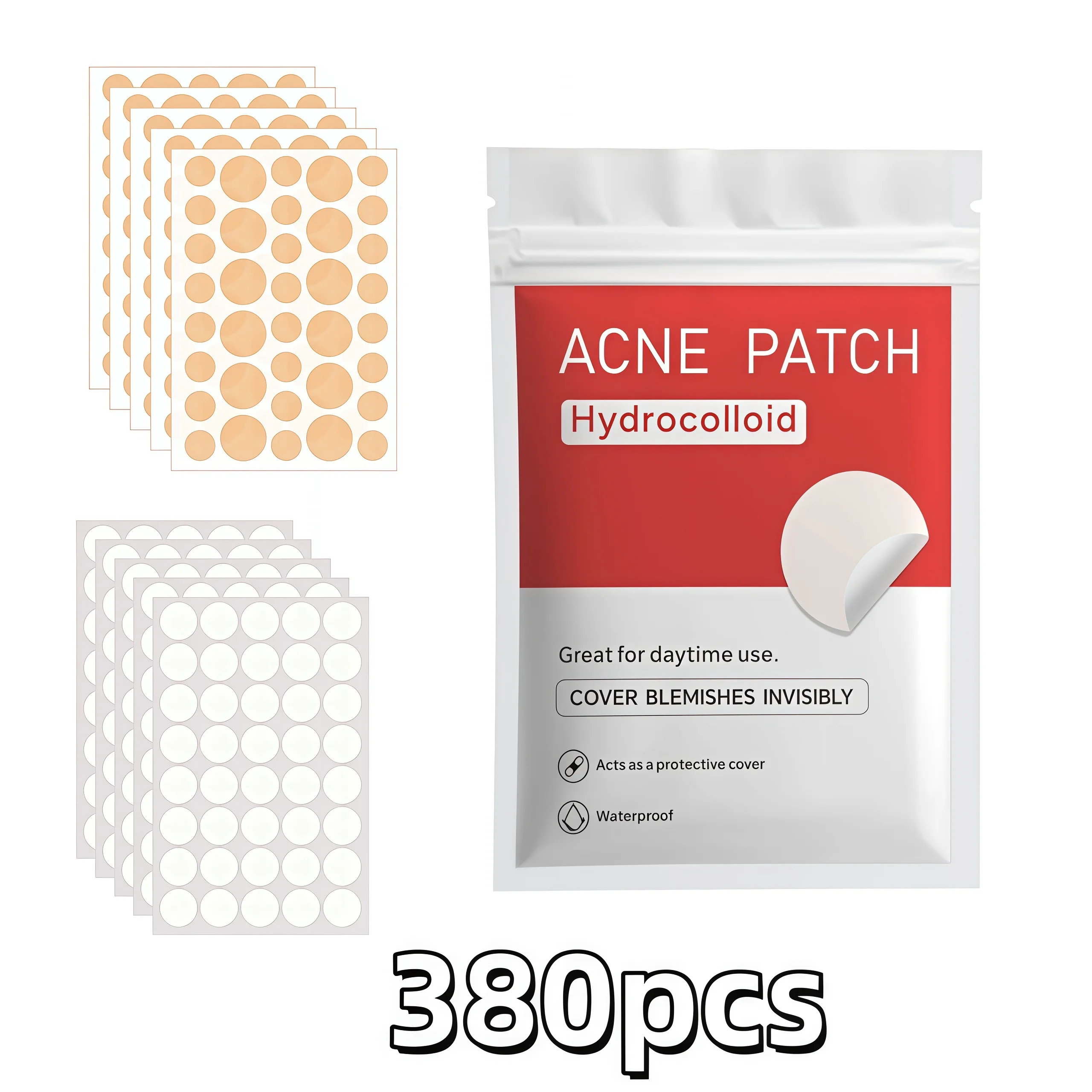 380/760pcs Round & Nude Acne Patches, Hydrocolloid Stickers, Covers Pimples & Blemishes, Gentle, Invisible, Travel Ready image 3