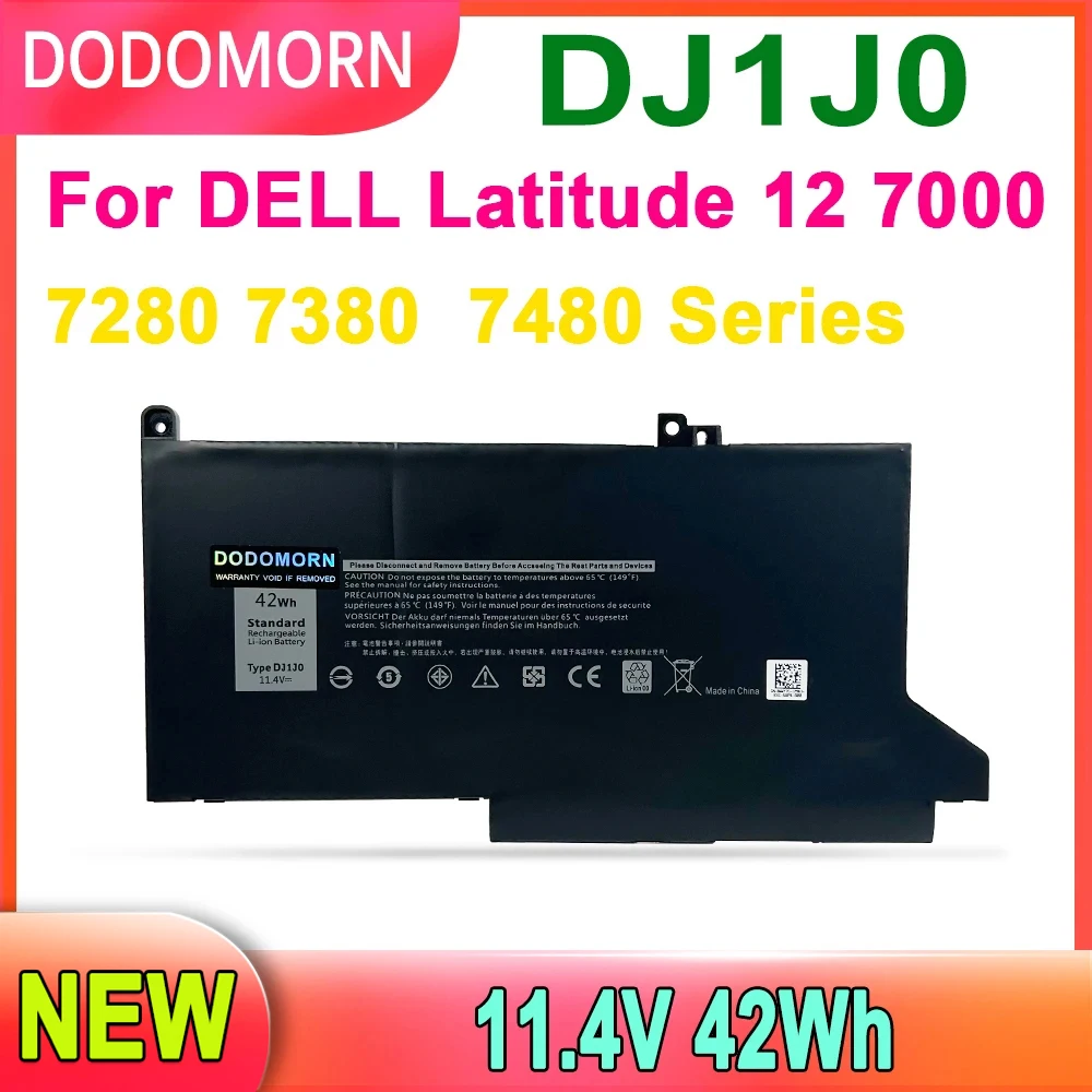 DODOMORN-Bateria do portátil para Notebook, Dell Latitude 12, 7000, 7280, 7380, 7480 Series, 11.4V, 42Wh, DJ1J0, DJ1JO, PGFX4