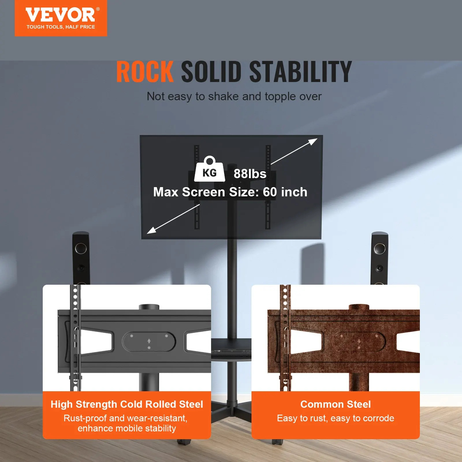 

Мобильная подставка для телевизора, передвижная тележка для телевизоров от 23 до 60 дюймов, регулируемая по высоте портативная подставка для телевизора с колесами, с подставкой для телевизора.