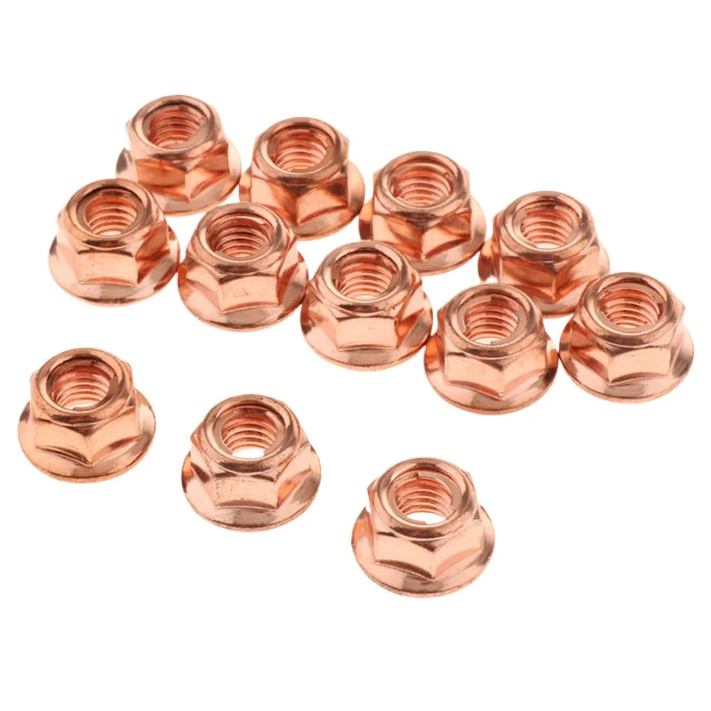 20/50Pcs M8 Hexagonal Flange Lock Nuts Set Hex Carbon Steel Copper Plated Fasteners Assortment Kit