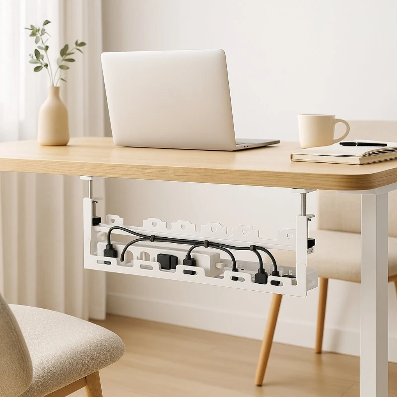 Adjustable Under-Desk Cable Organizer Desktop Wire Management Rack Power Strip Router Storage Compatible with Multiple Panels