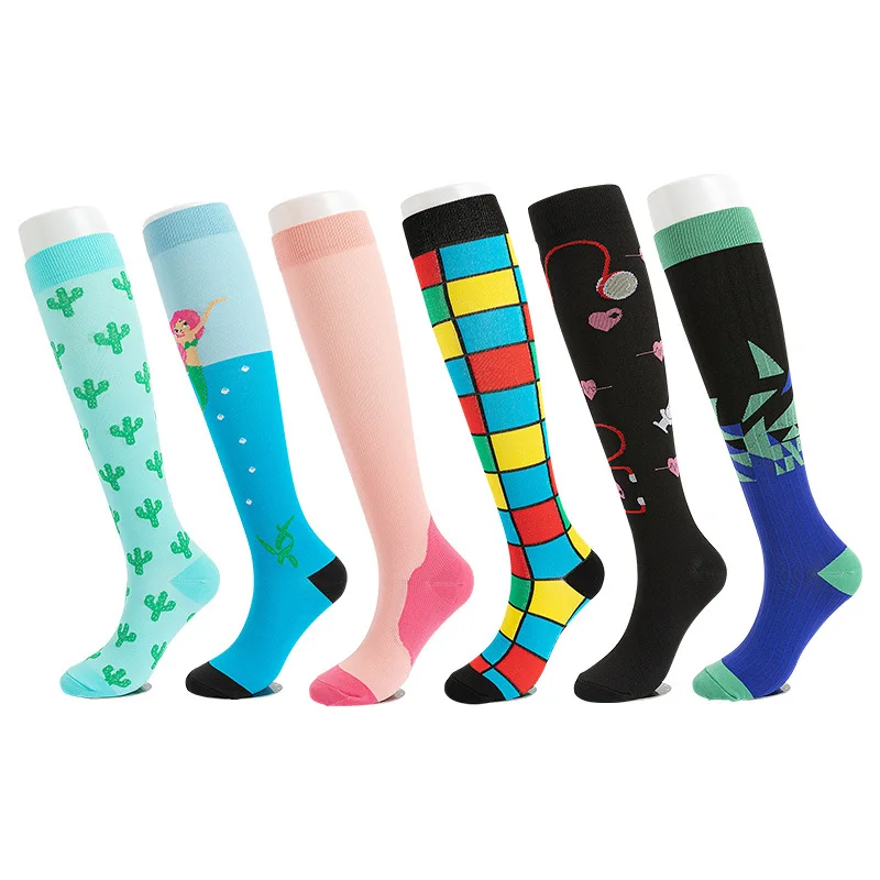 Nurse Leg Care Cute Long Female Socks Sports Cartoon Plaid Leopard Print Sports Compression Socks