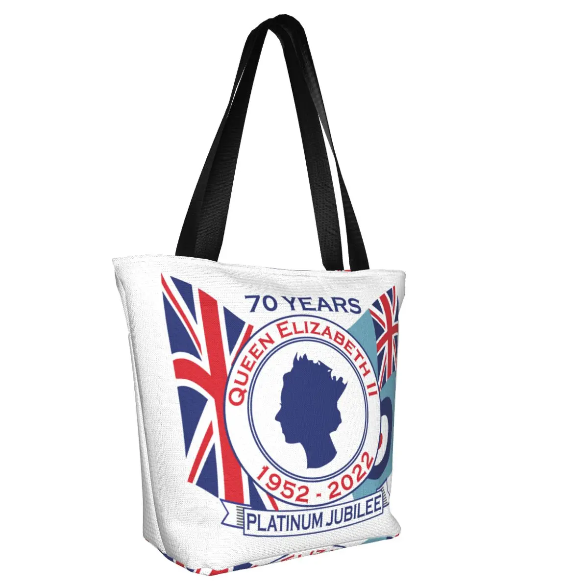 Platinum Jubilee Shopper Bag Queen Elizabeth II 1952-2022 Modern Handbags Polyester Beach Tote Bag Lady Custom Shopping Bags