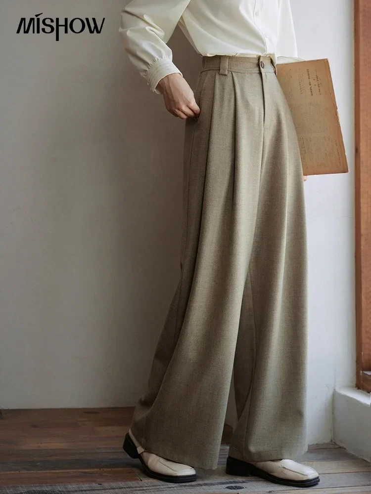 MISHOW Loose Wide Leg Pants for Women Autumn 2023 Solid Straight Pockets Female Clothes Full Length Pants Office Lady MXC41K0448