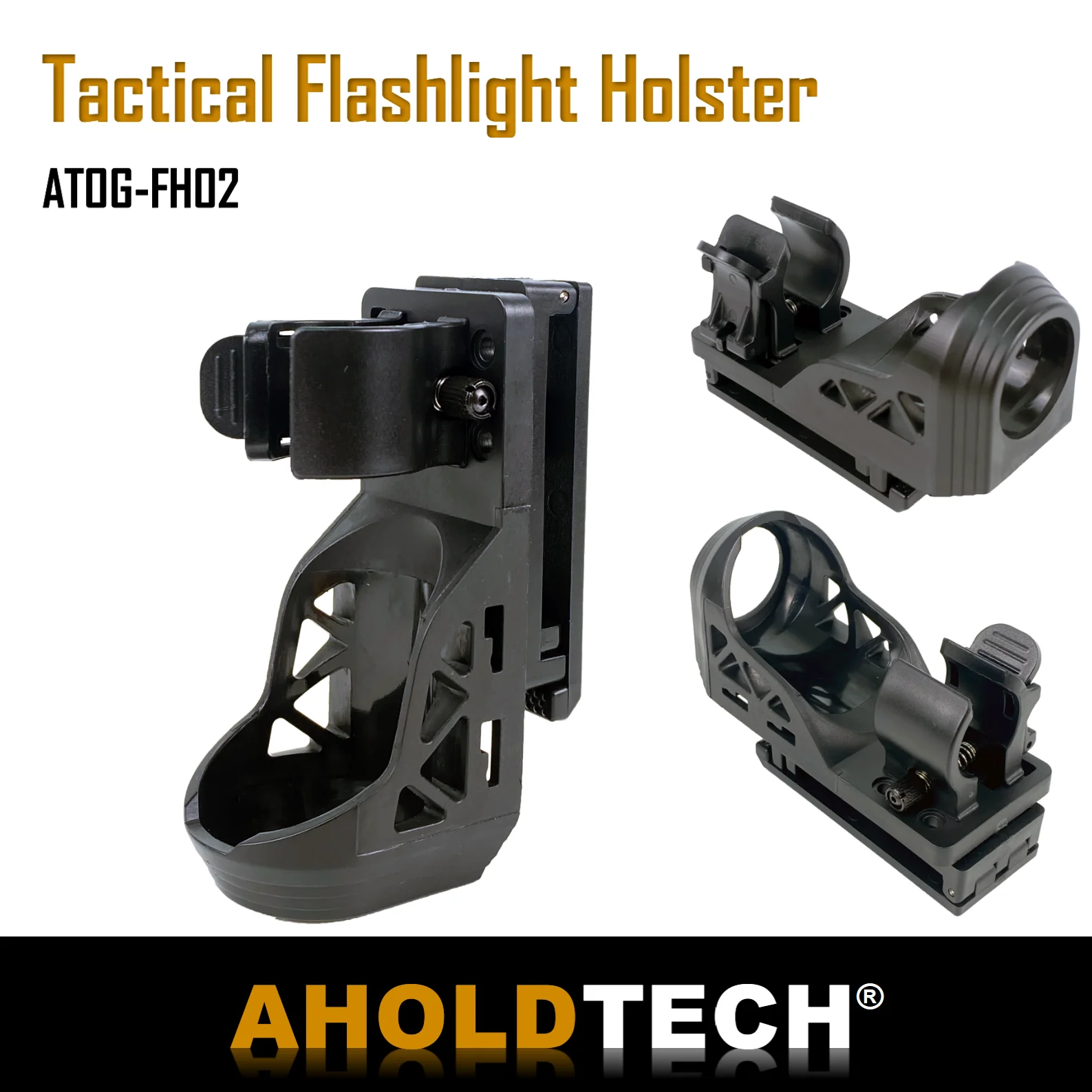 

Aholdtech Tactical Width adjustable Flashlight Pouch Spray Holster clip with quick release 360-degree rotation adjustment