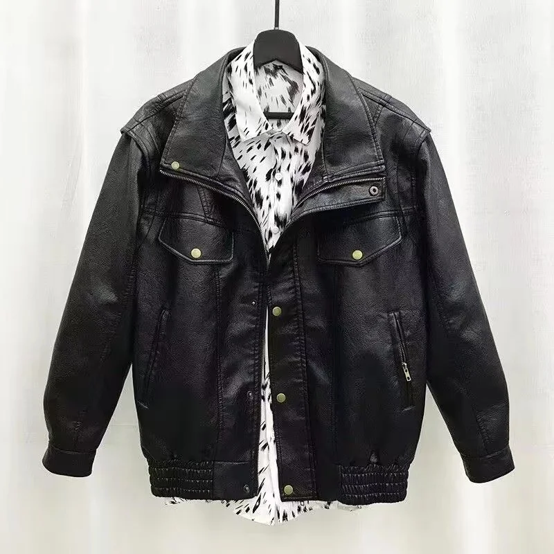

Повседневная молодежная мужская кожаная куртка на осень-зиму, новая корейская мотоциклетная одежда, свободная посадка, крутое молодежное кожаное пальто