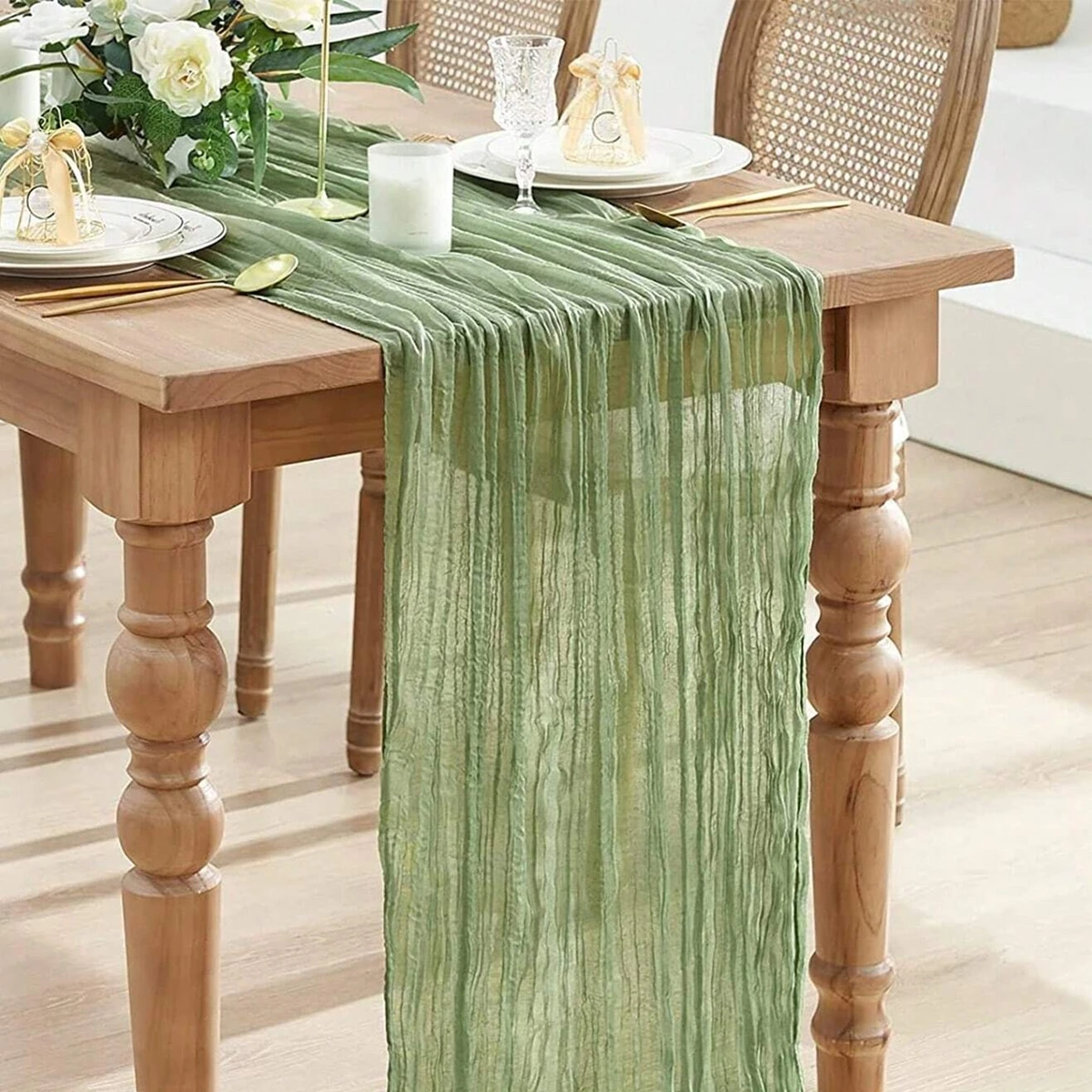 Semi-Sheer Gauze Table Runner Burlap Cheesecloth Setting Dining Rustic Country Wedding Birthday Decor Vintage Table Linens