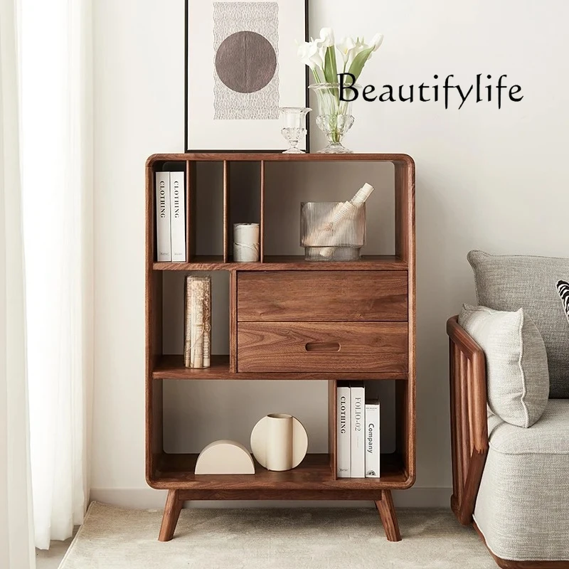 

North American black walnut free combination cabinet living room storage cabinet simple all solid wood bookcase