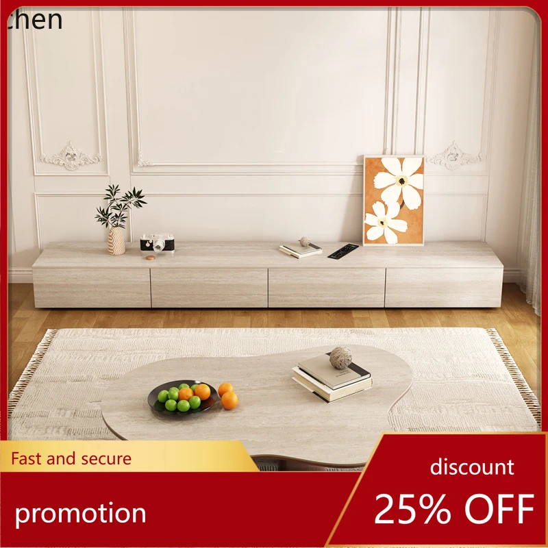 HXL Sand Wind Tunnel Stone Tile Small Apartment Simple Modern Living Room Home Tea Table TV Cabinet Combination