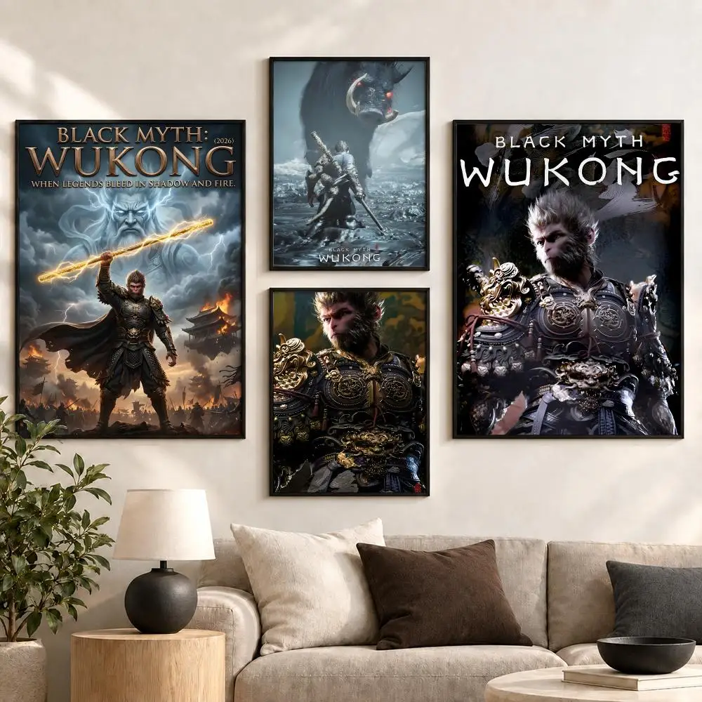 Black Myth Wukong Fantasy Action RPG Game Art Series Poster Aesthetic Art Print for Bedroom & Living Room Decor, Unframed