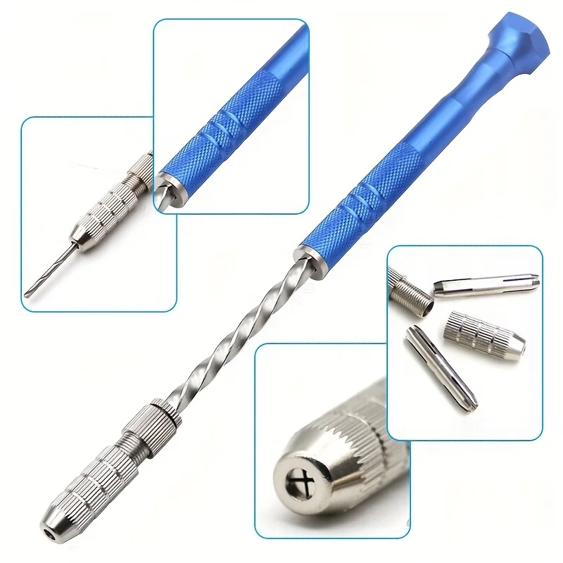 Blue Extended Semi-automatic 0.5-3mm Hand Twist Drill Amber Plastic Circuit Board Drilling Tool Twist Drill Set