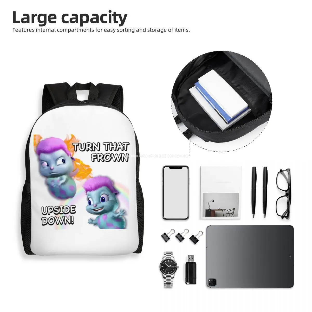 Bibble Meme Travel Backpack Men Women School Computer Bookbag Turn That Frown Upside Down College Student Daypack Bags