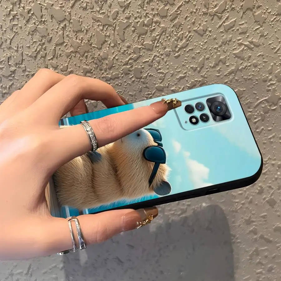Чехол для Xiaomi Redmi Note 10S 13 14 Pro Plus 11s 9S 9 10 11 12 Pro 12s 7 8 Черный Мягкий чехол для телефона Cute Capybara