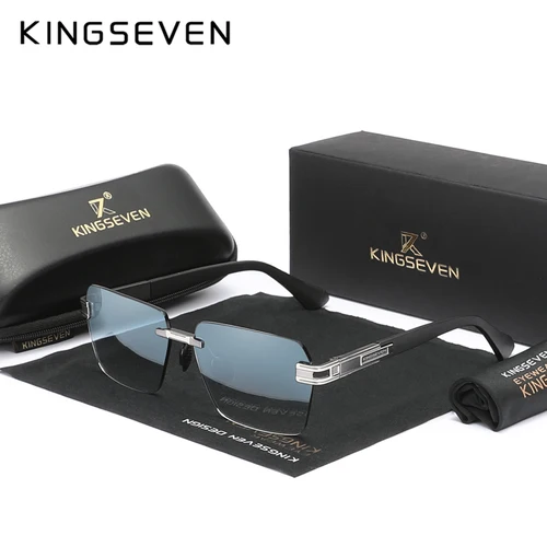 Imagen 2 del producto KINGSEVEN-gafas de sol con diseño de graduación para hombre y mujer, lentes de aleación sin montura, polarización, UV400, montura cuadrada, nueva moda