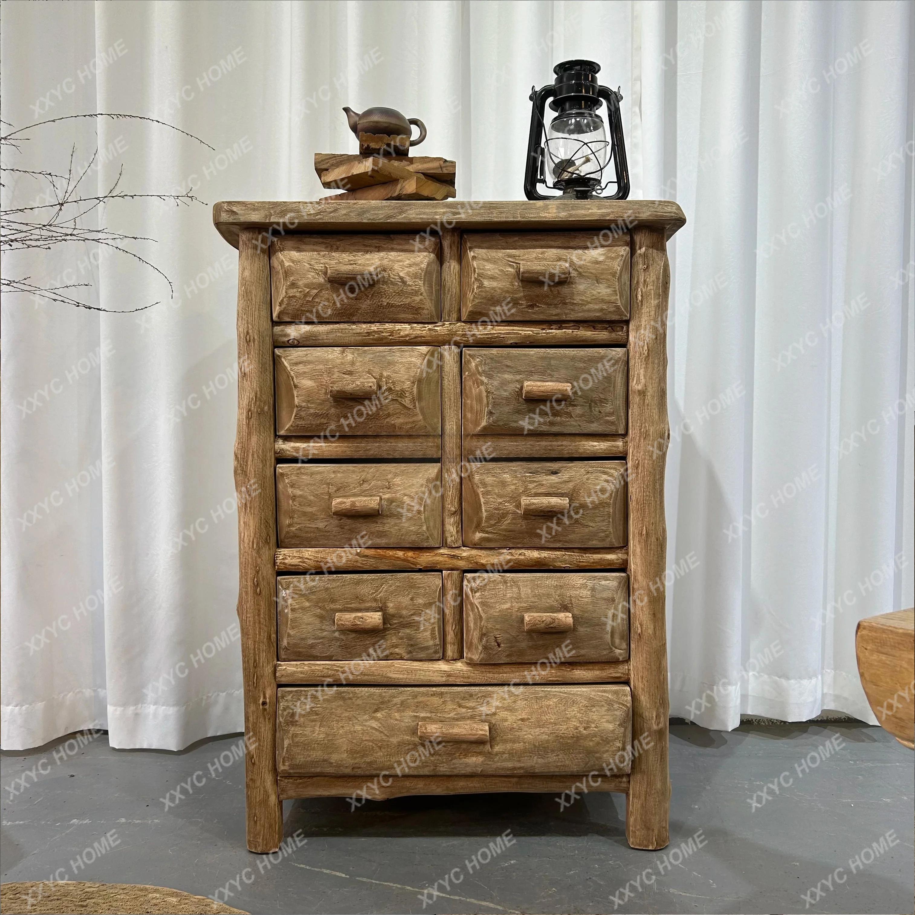 

Wabi Sandy Wind Bucket Cabinet Original Ecological Dining Side Cabinet Solid Wood Homestay Log Storage Side Cabinet