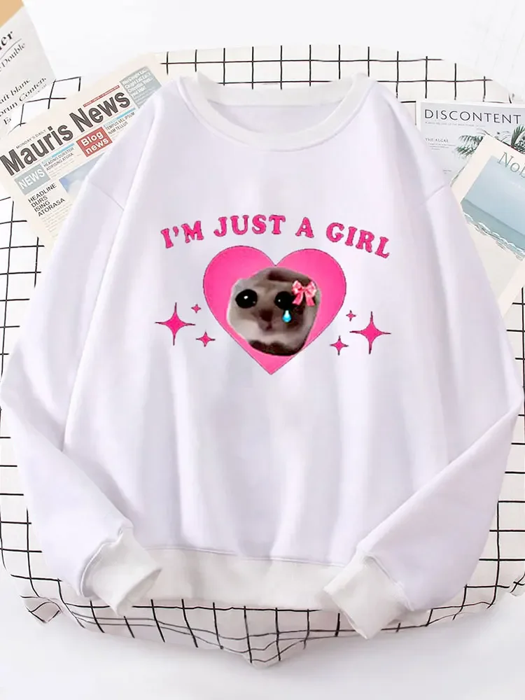 Sad Hamster Meme I\'m Just A Girl Graphic Hoodies Women Clothing Harajuku Aesthetic Sweatshirt Vintage Unisex Streetwear Clothes