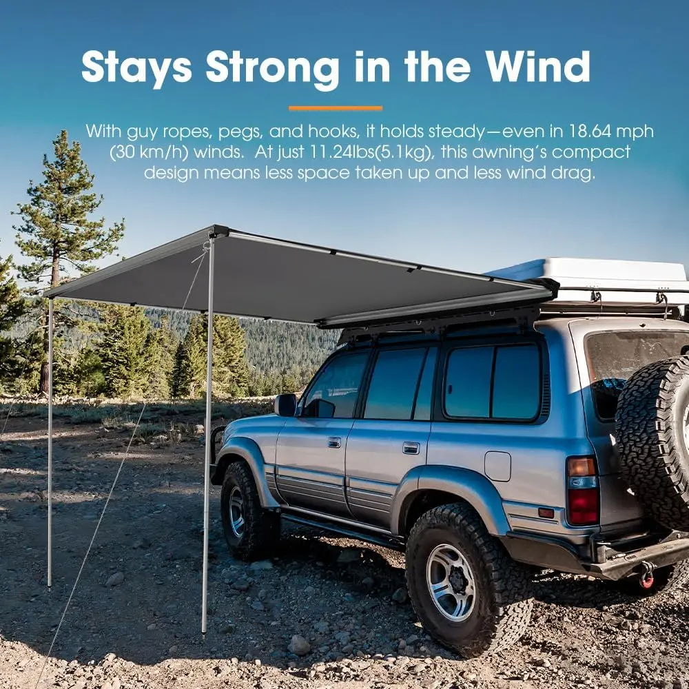 SanHima Vehicle Awning 4.6x6.6ft, SUV/Truck Roof Rack Pull Out Side Awning