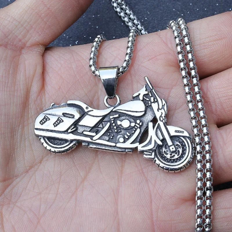 Vintage Punk Rock Motorcycle Stainless Steel Chain Men's Pendant Necklace